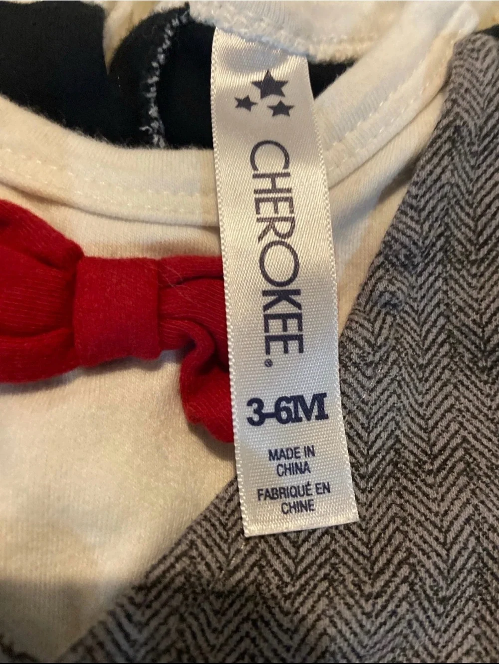 Cherokee boys 3-6 month onesie suit outfit with Gray Vest and Red Bow